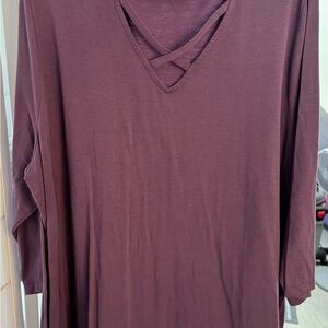 Catherines Plum Crisscross V-Neck Long Sleeve Top